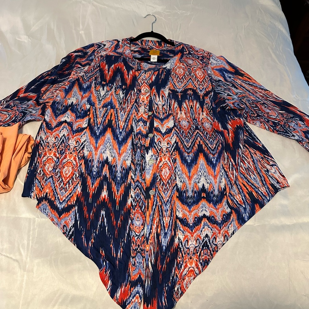 Ruby Rd. Blue And Orange Patterned Blouse - image 1